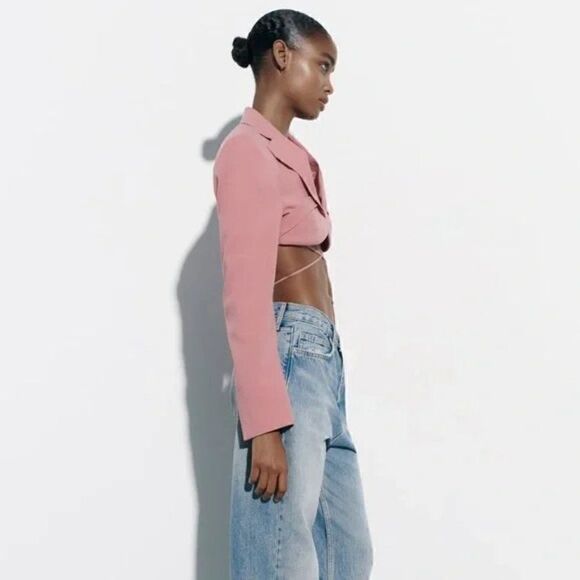 Zara Pink Stitch Detail Cropped Blazer - Picture 11 of 11